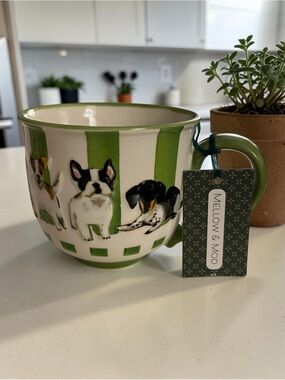 Mellow & Mod Green Dog Pattern Ceramic Mug - New